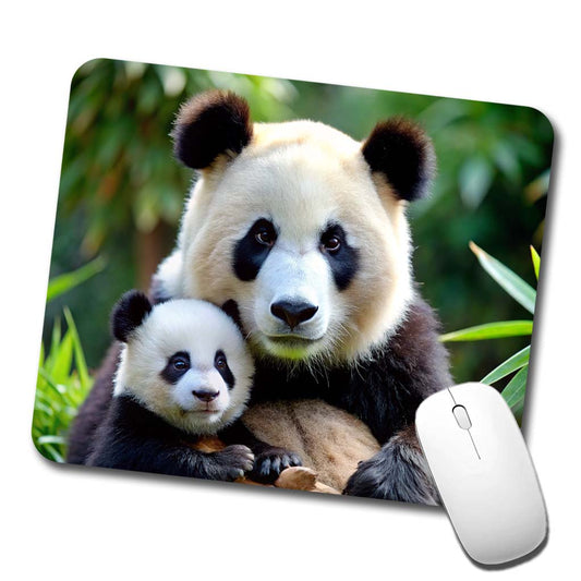 Giant Panda Mother With Baby Low Profile Mouse Pad Mat