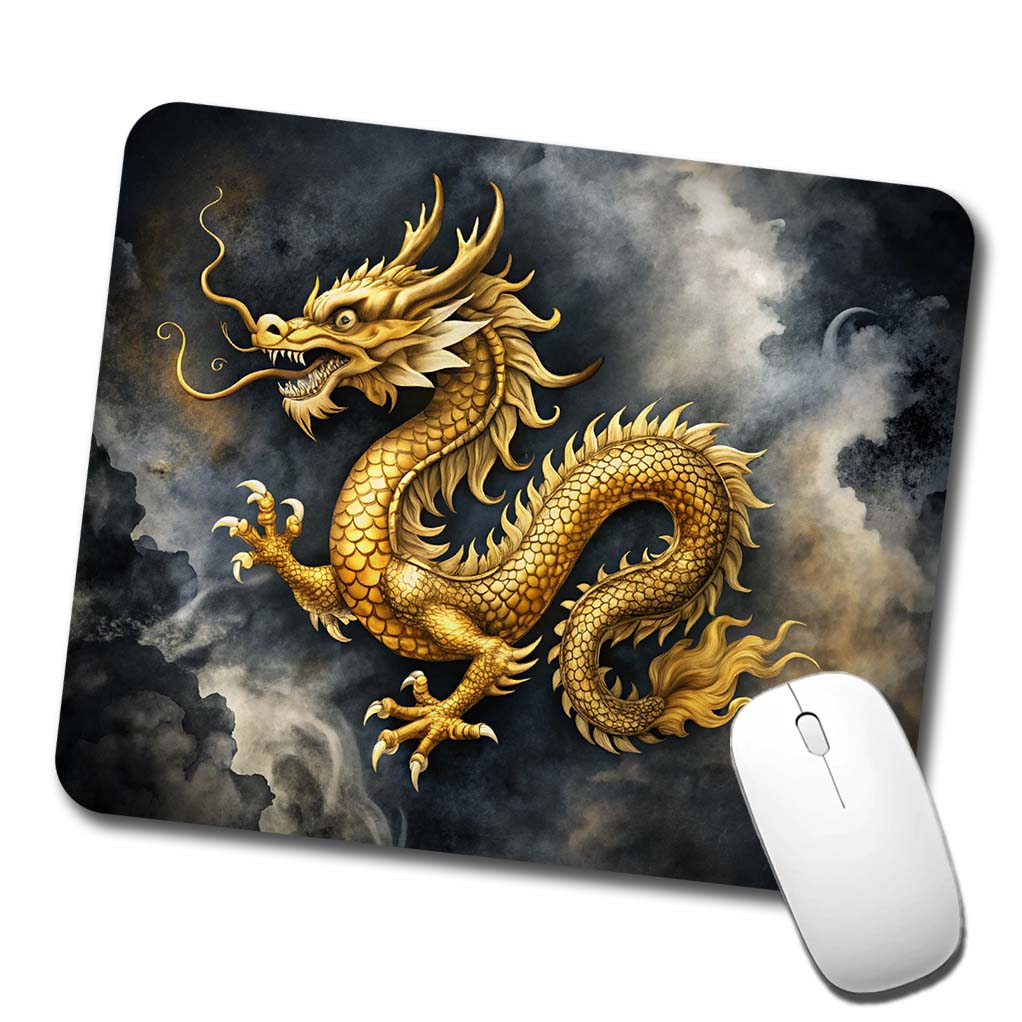Gold Asian Dragon Watercolor Low Profile Mouse Pad Mat
