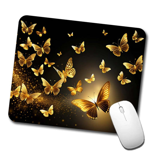 Gold Butterflies Flying Low Profile Mouse Pad Mat