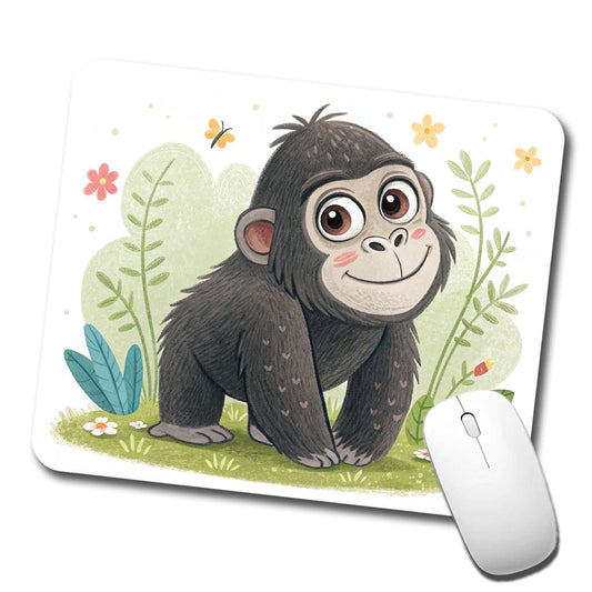 Gorilla Ape Children's Illustration Style Low Profile Mouse Pad Mat