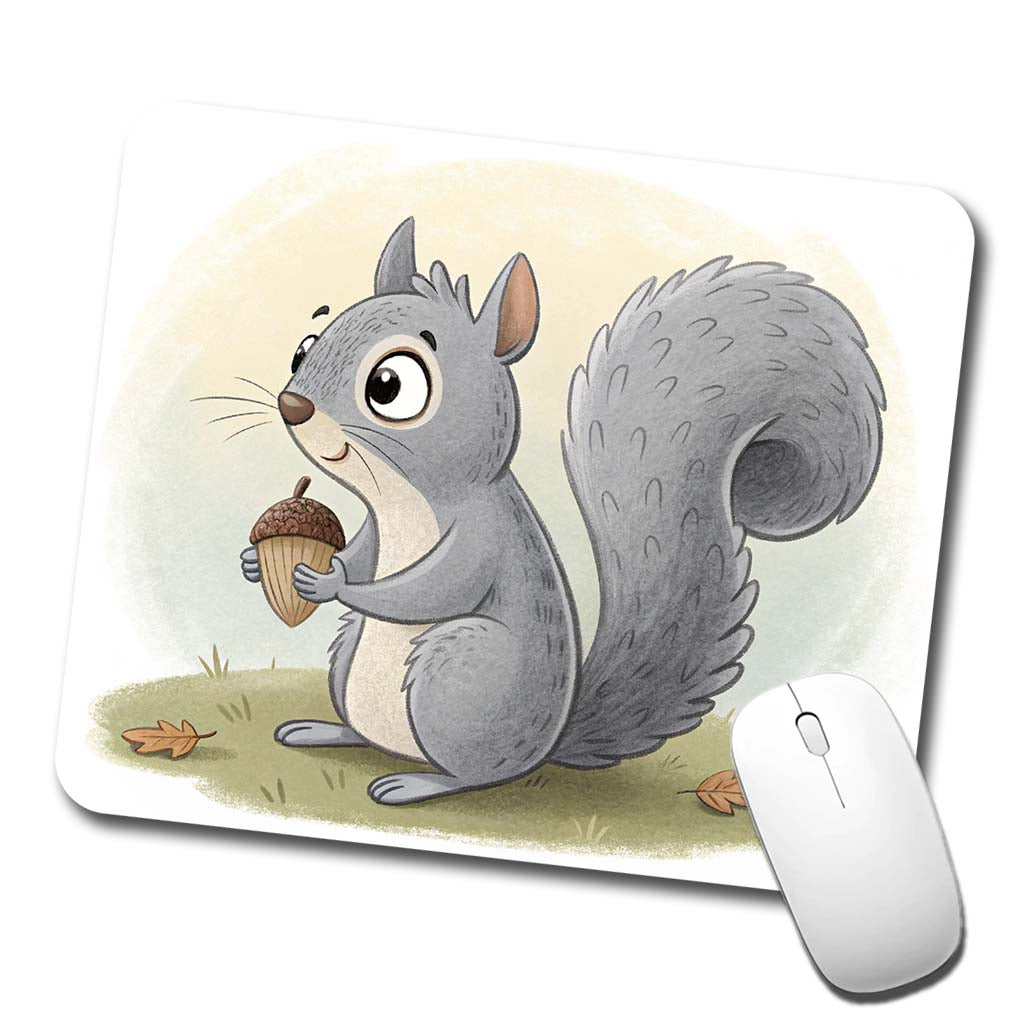Gray Squirrel Children's Illustration Style Low Profile Mouse Pad Mat