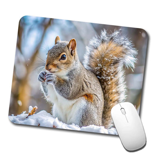 Gray Squirrel In Winter Low Profile Mouse Pad Mat