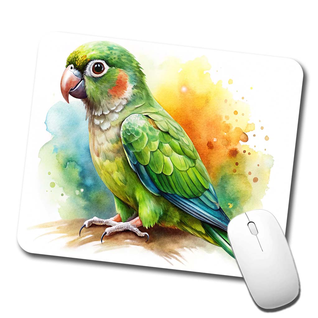 Green Conure Parakeet Bird Watercolor Low Profile Mouse Pad Mat