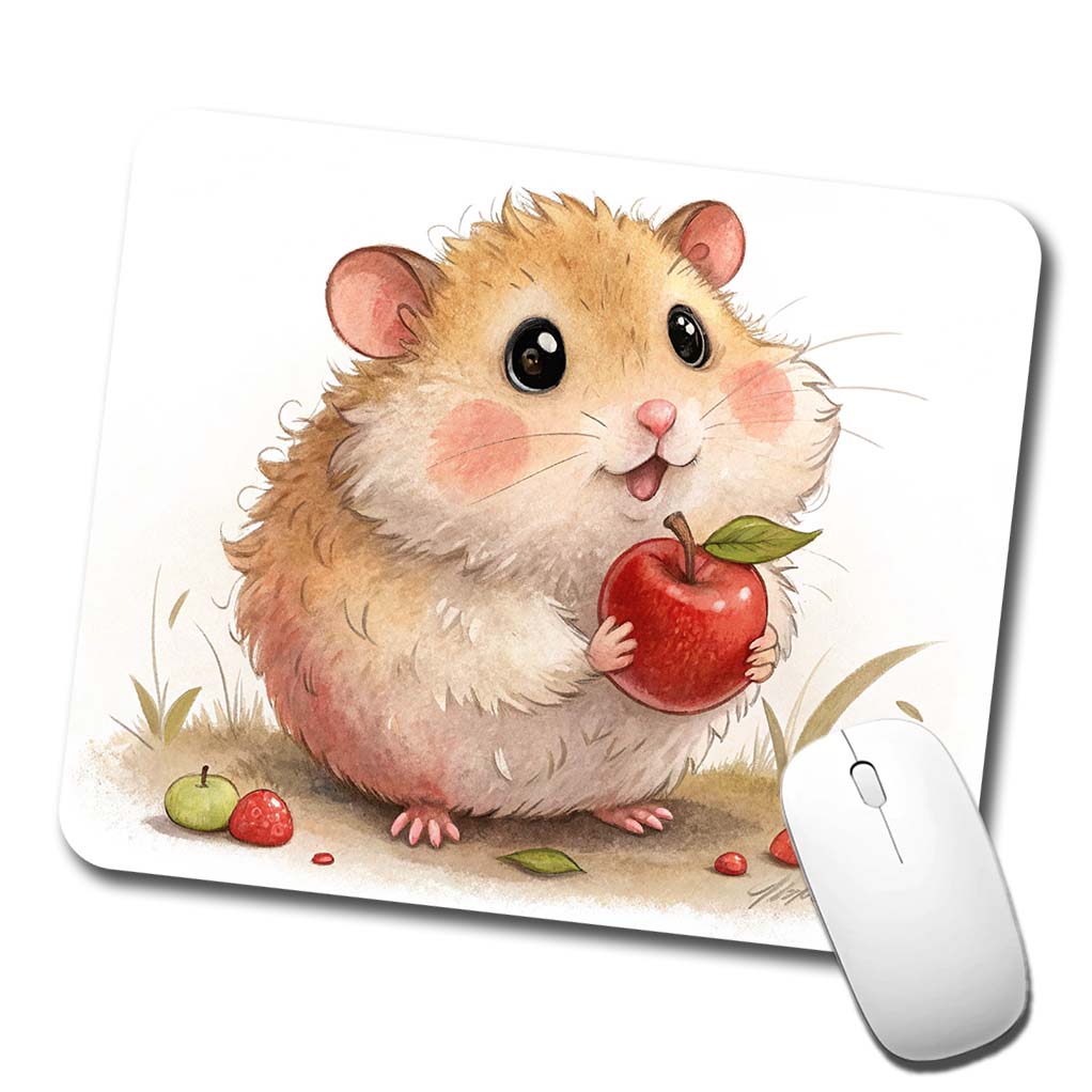 Hamster Children's Illustration Style Low Profile Mouse Pad Mat