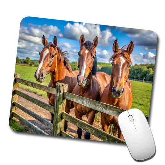 Horses Standing At The Fence Low Profile Mouse Pad Mat