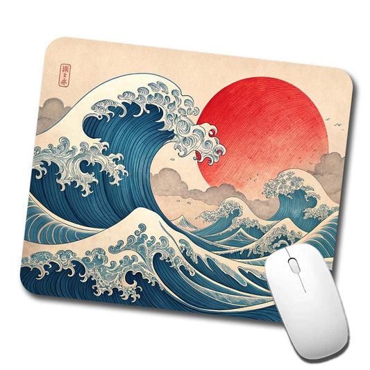 Japanese Blue Ocean Waves Large Sun Low Profile Mouse Pad Mat