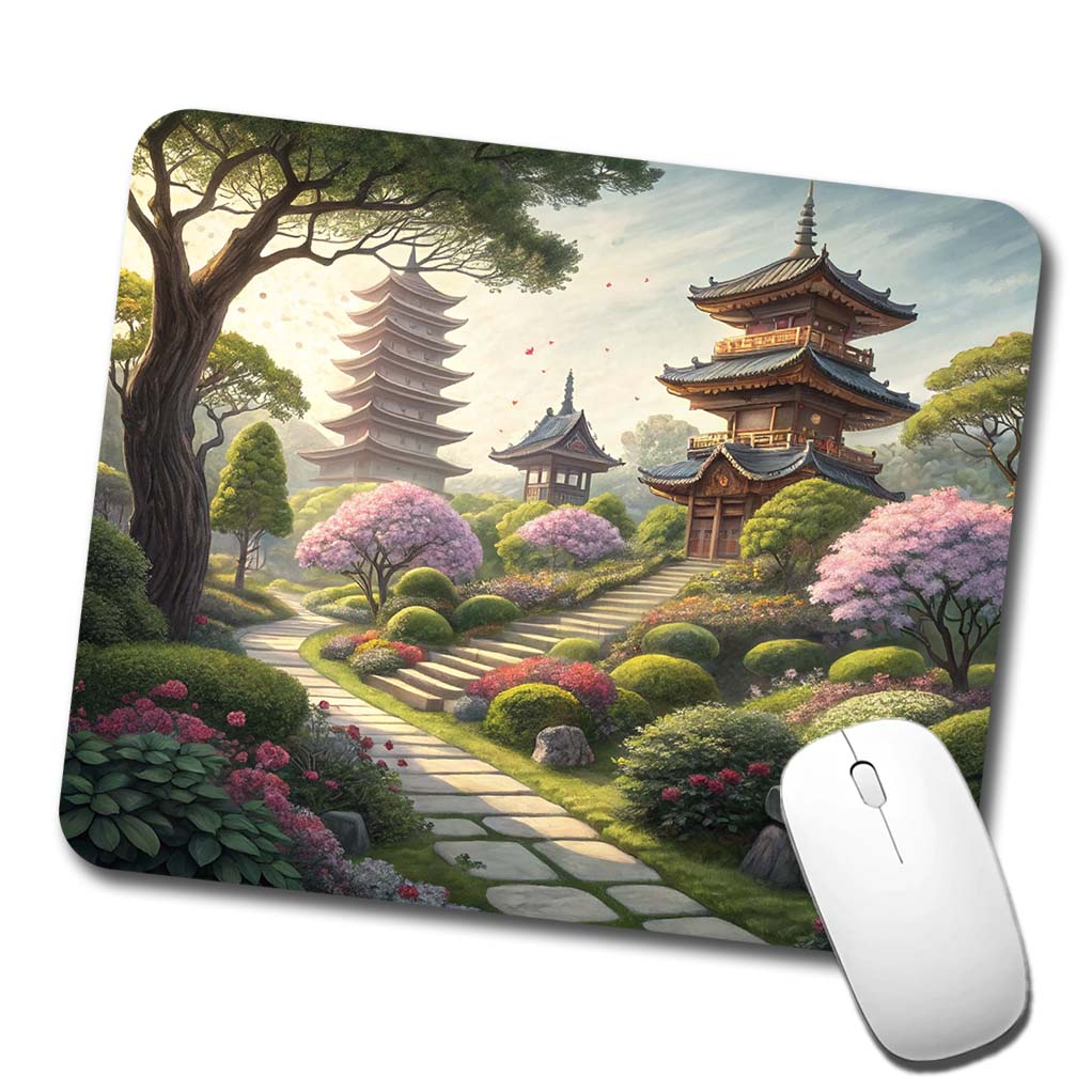 Japanese Garden With Pagodas Low Profile Mouse Pad Mat
