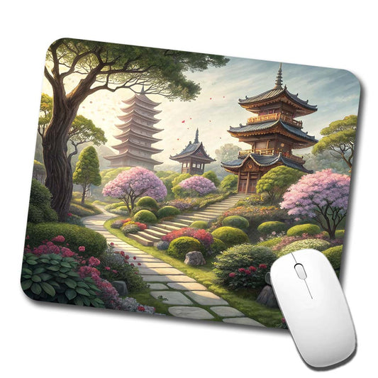 Japanese Garden With Pagodas Low Profile Mouse Pad Mat