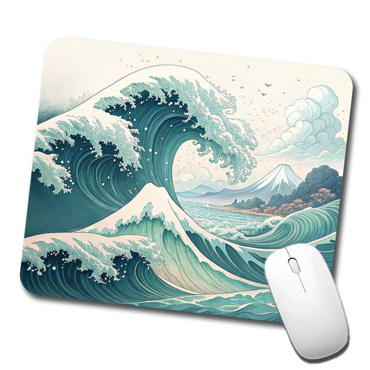 Japanese Ocean Waves Cartoon Low Profile Mouse Pad Mat