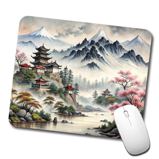 Japanese Style Ink Painting Mountain Landscape Low Profile Mouse Pad Mat