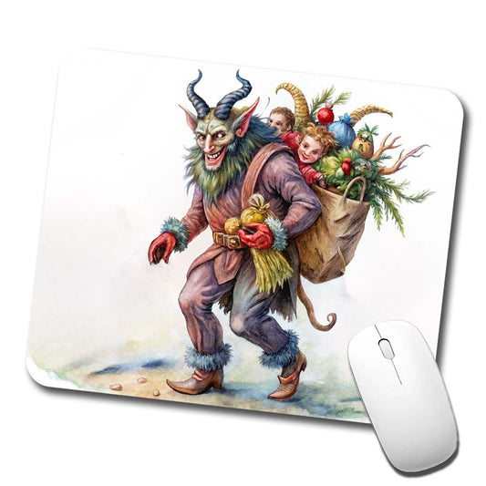 Krampus Carrying Bag Of Children Illustration Low Profile Mouse Pad Mat