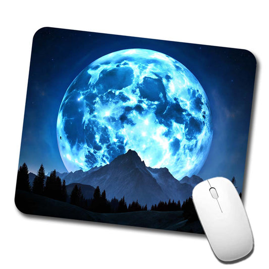 Large Blue Moon Over Mountain Range Low Profile Mouse Pad Mat