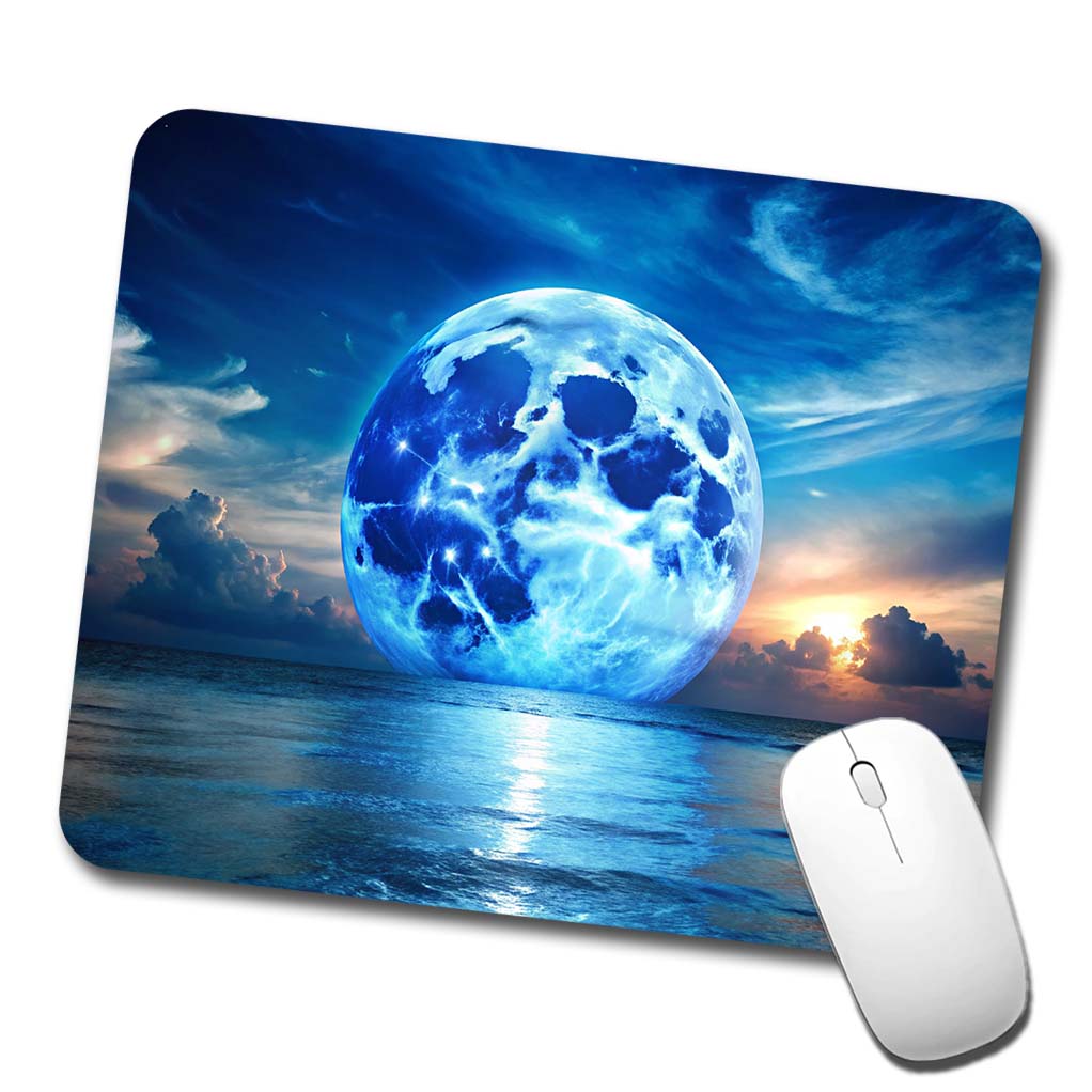 Large Blue Moon Over The Ocean Horizon Low Profile Mouse Pad Mat