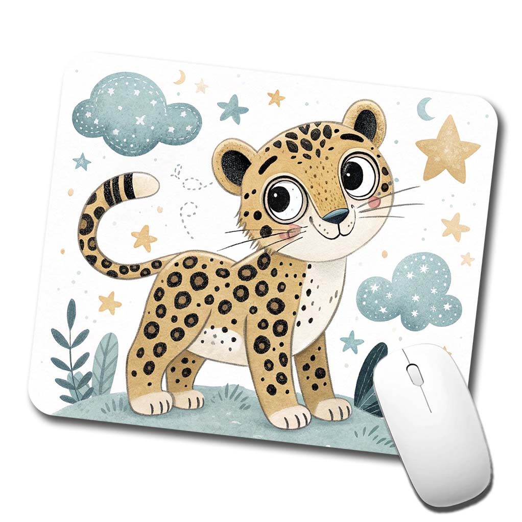 Leopard Children's Illustration Style Low Profile Mouse Pad Mat