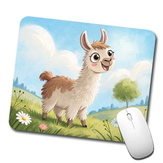 Llama Children's Illustration Style Low Profile Mouse Pad Mat