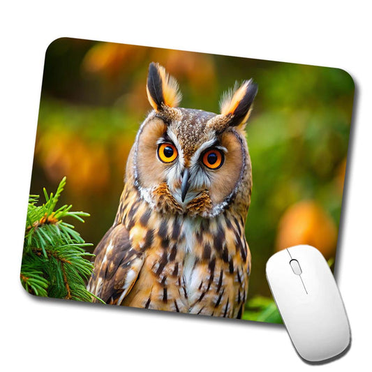 Long-Eared Owl Raptor Bird Of Prey Low Profile Mouse Pad Mat