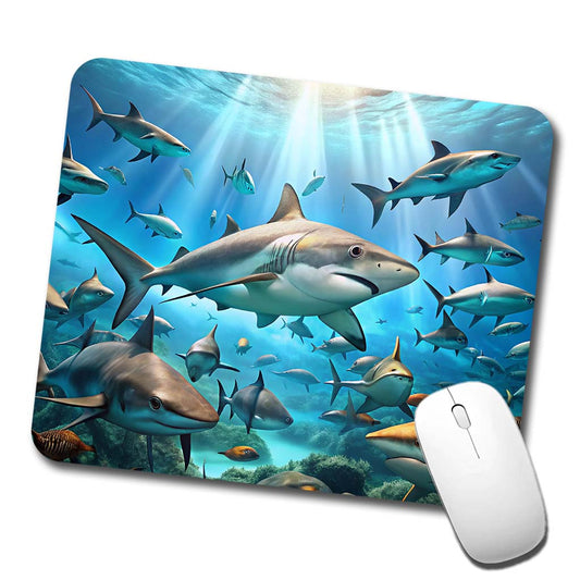 Lots Of Swimming Sharks Low Profile Mouse Pad Mat