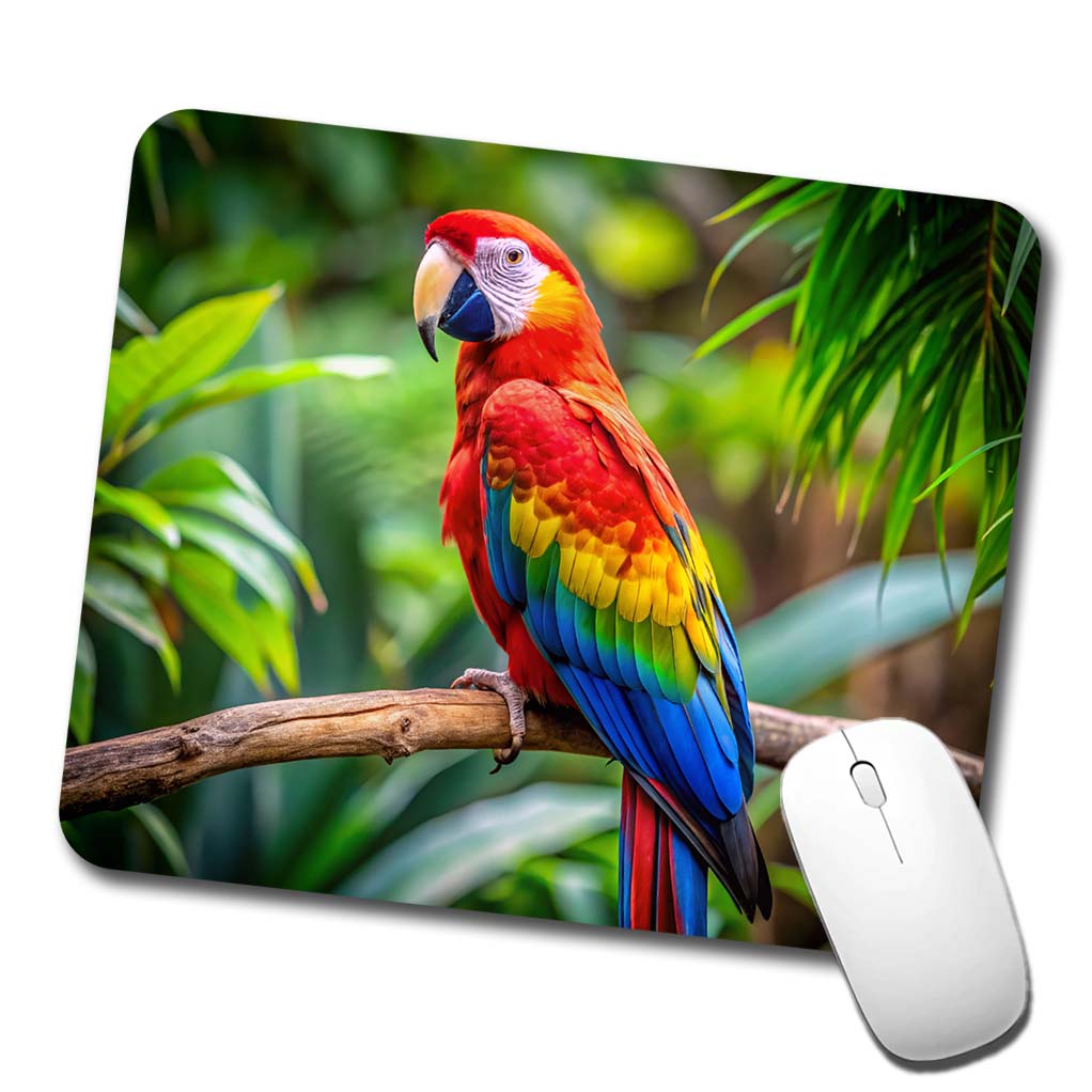 Macaw Parrot Bird On Branch Low Profile Mouse Pad Mat
