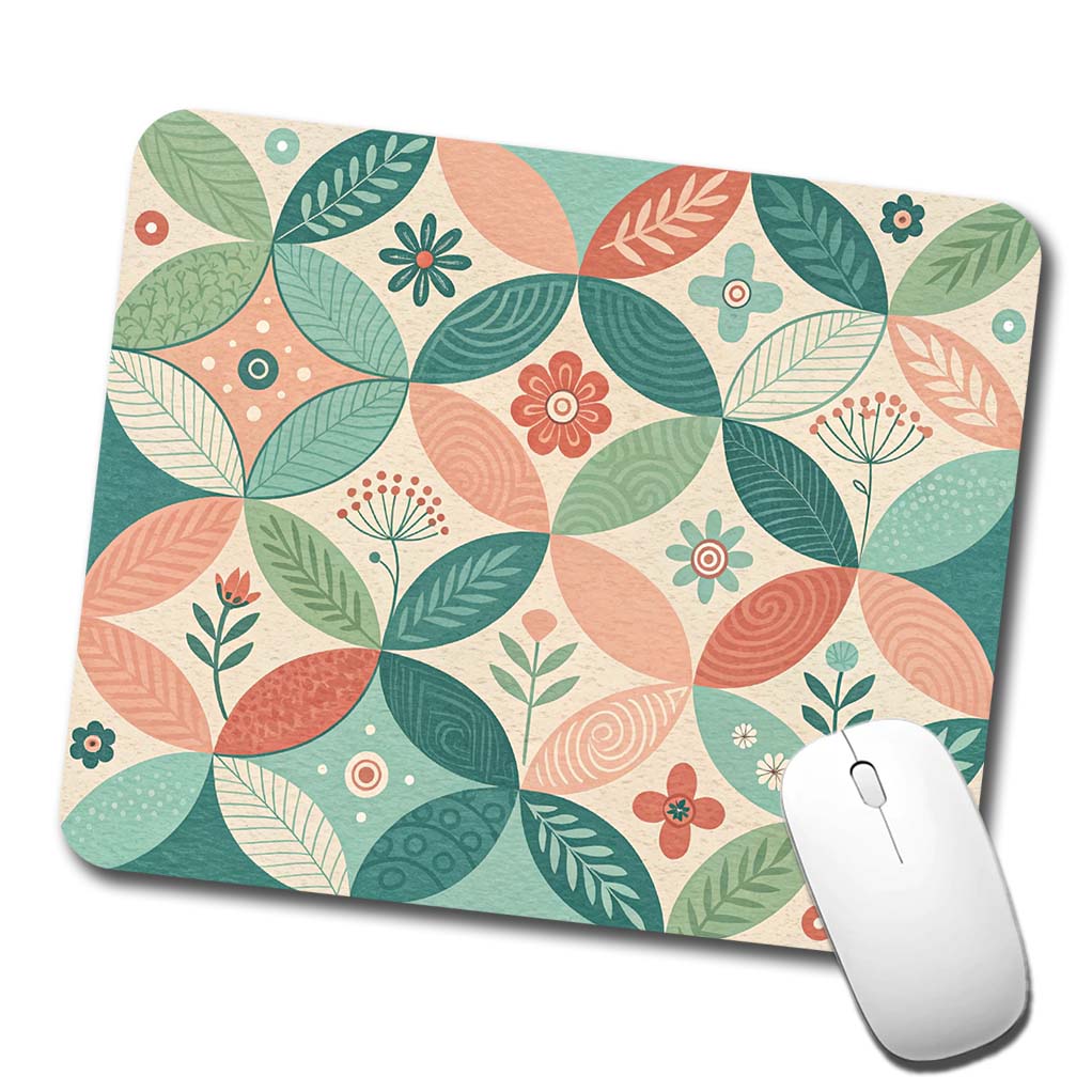 Mid-Century Flower Leaf Pattern Design Low Profile Mouse Pad Mat