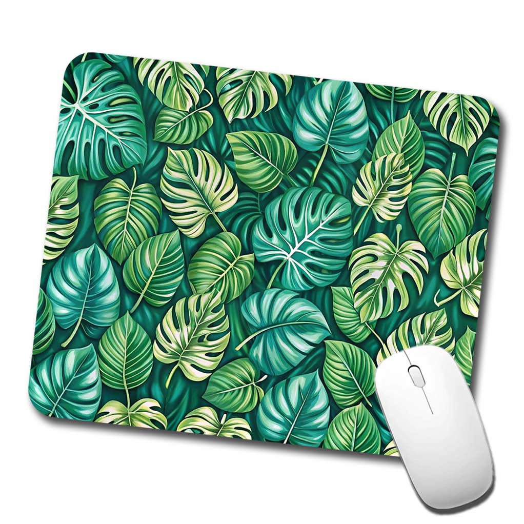 Monstera Leaves Pattern Low Profile Mouse Pad Mat