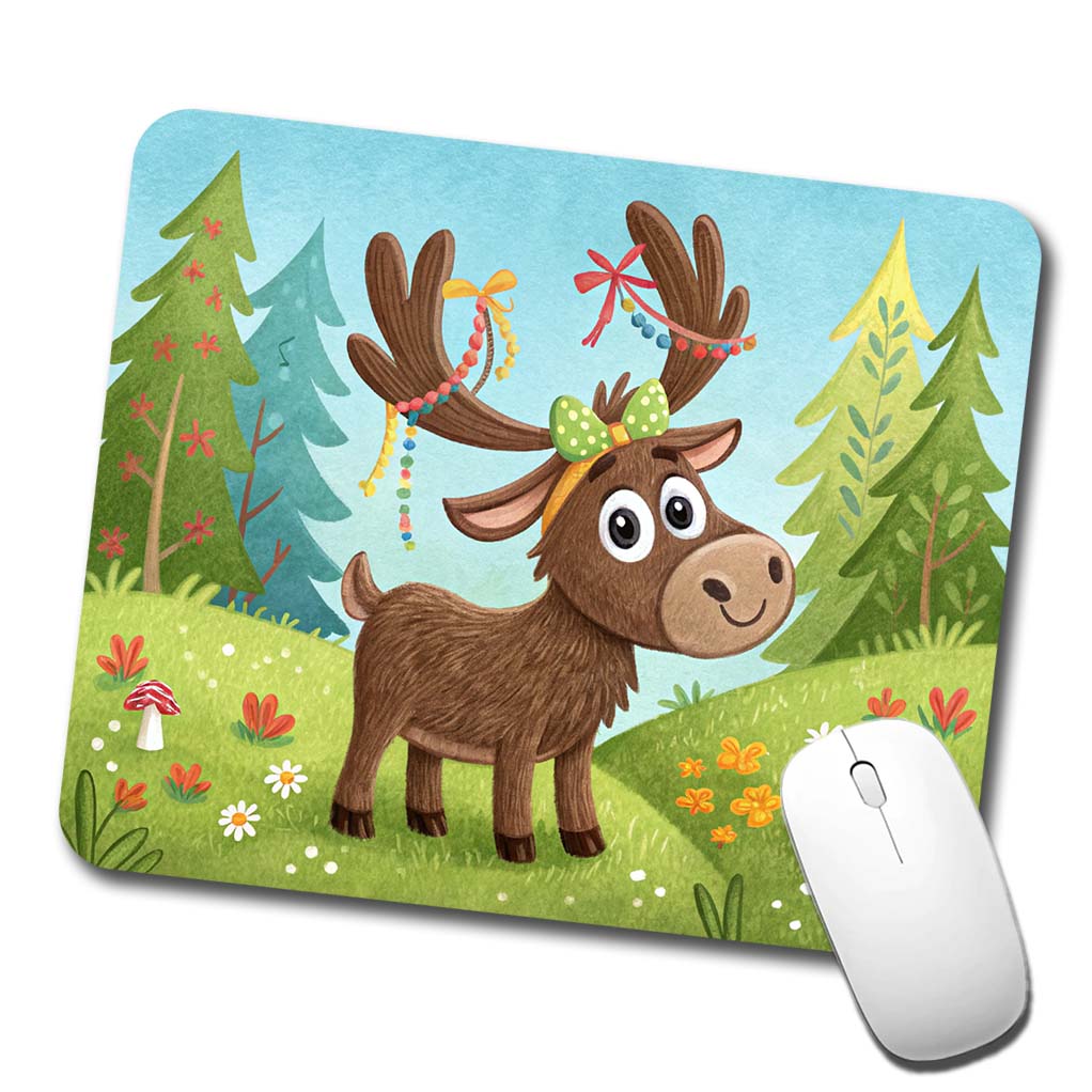 Moose Children's Illustration Style Low Profile Mouse Pad Mat