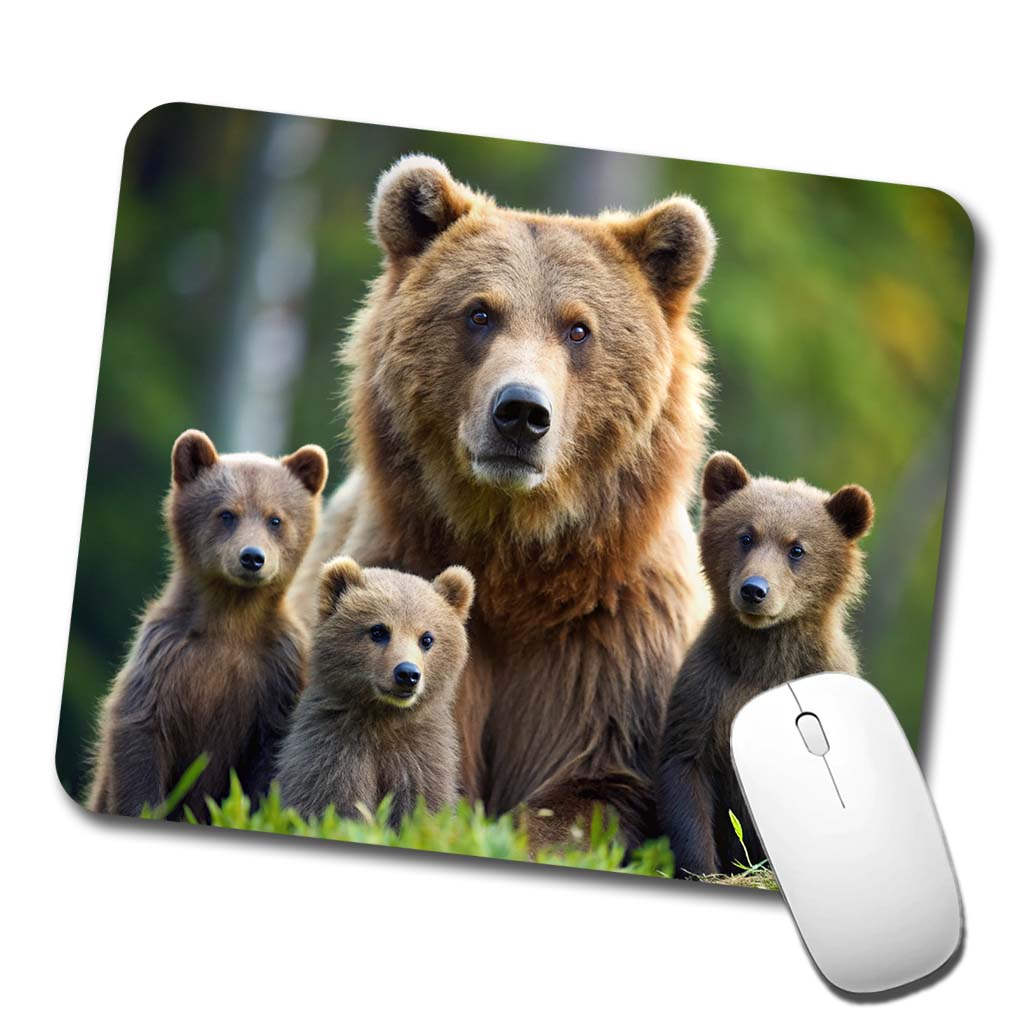 Mother Bear With Cubs Low Profile Mouse Pad Mat