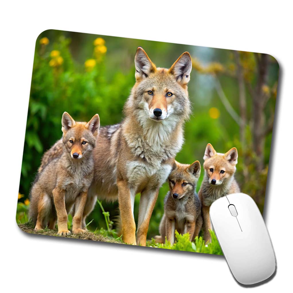 Mother Coyote And Pups Low Profile Mouse Pad Mat