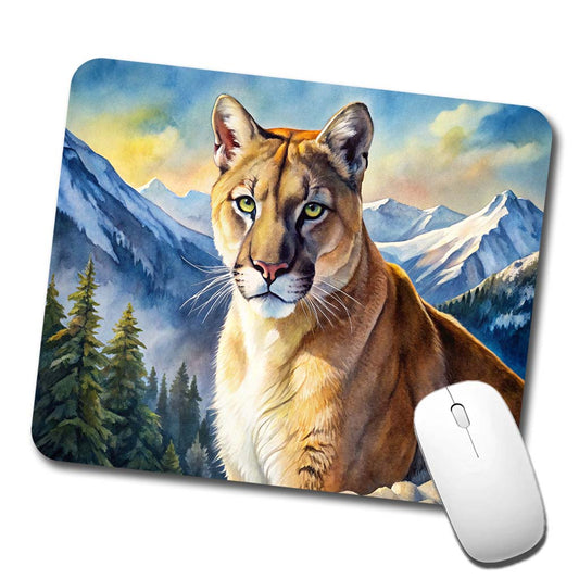 Mountain Lion Cougar Watercolor Low Profile Mouse Pad Mat