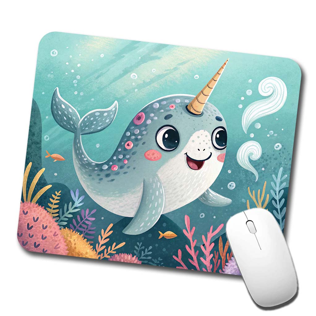 Narwhal Children's Illustration Style Low Profile Mouse Pad Mat