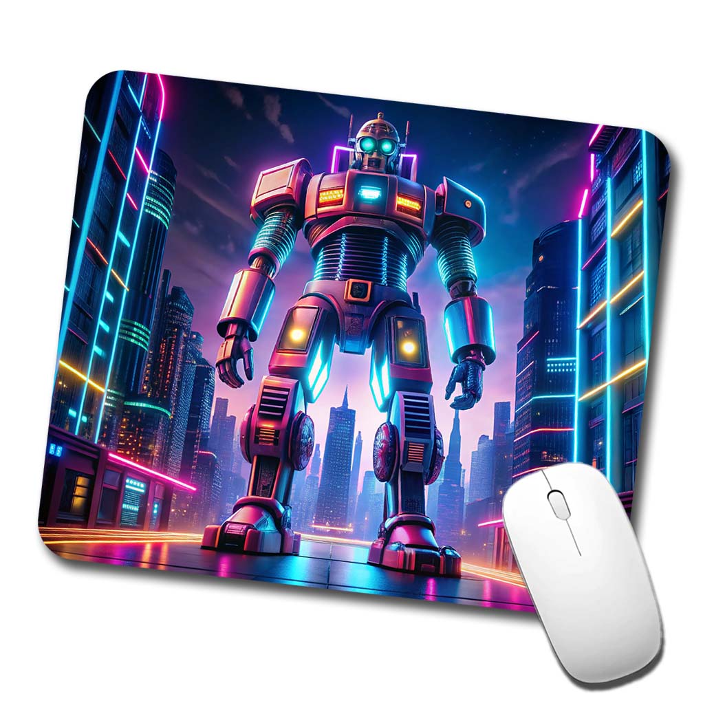 Neon Giant Sci-fi Robot Low Profile Mouse Pad Mat