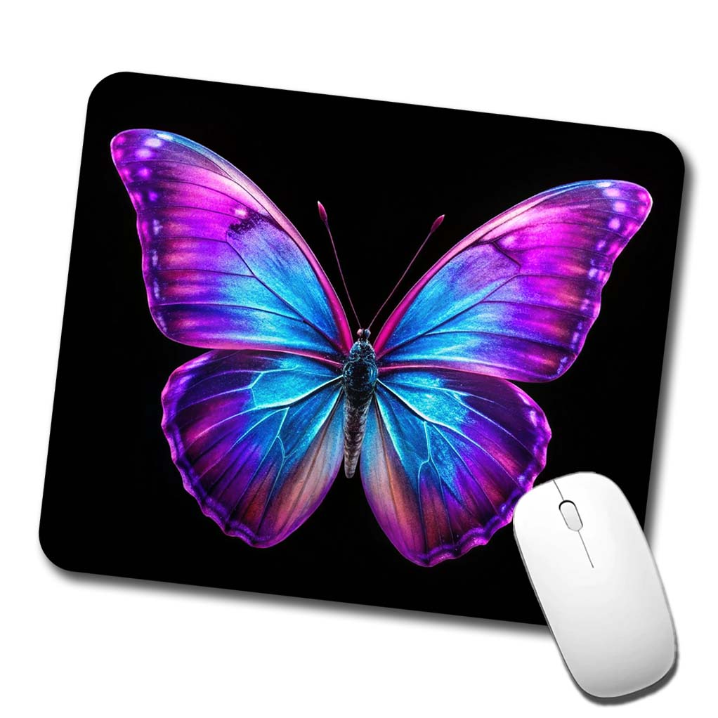 Neon Purple Blue Butterfly Low Profile Mouse Pad Mat