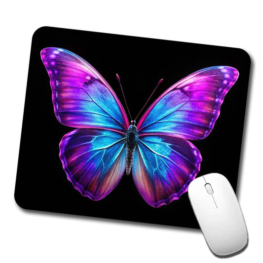 Neon Purple Blue Butterfly Low Profile Mouse Pad Mat