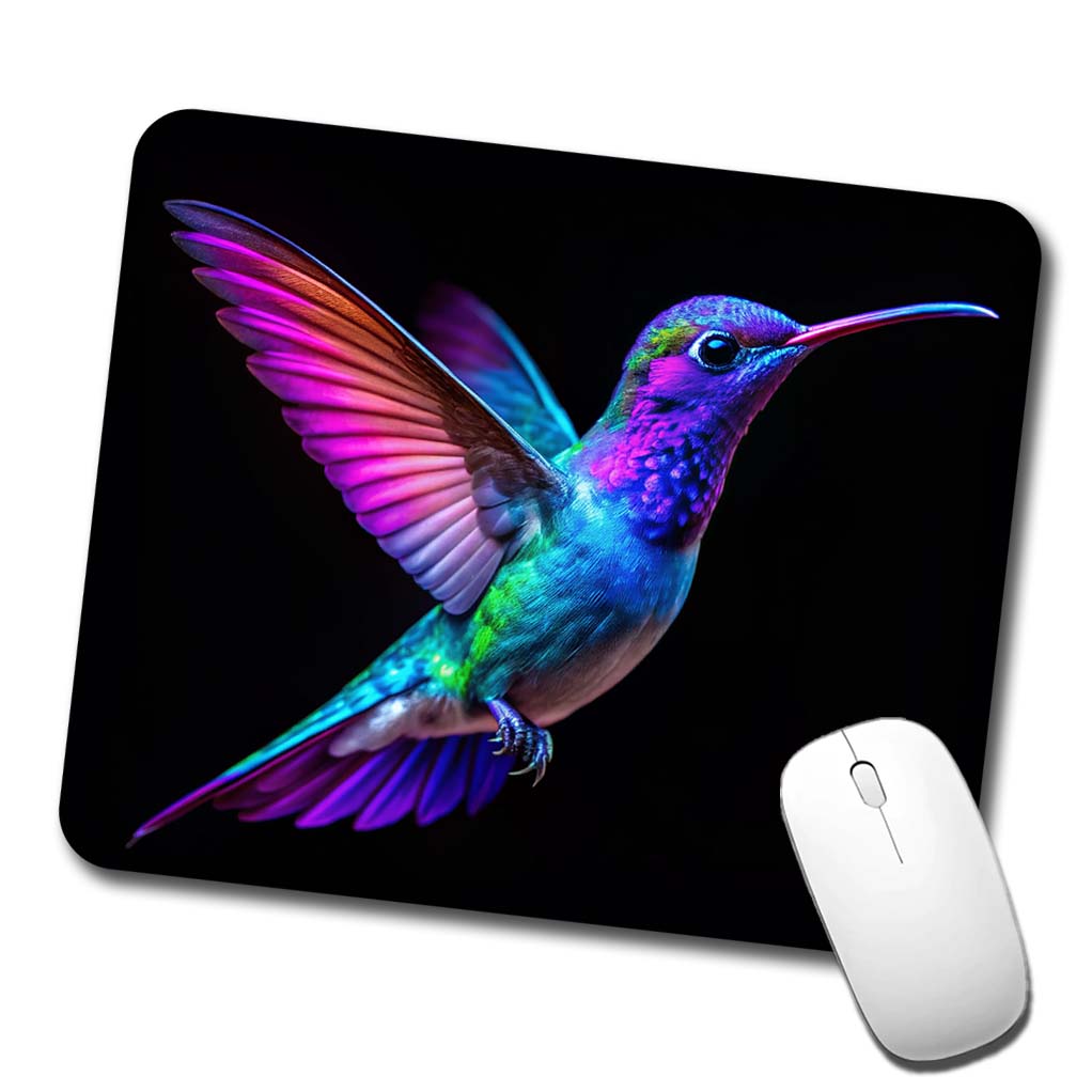 Neon Purple Blue Hummingbird Low Profile Mouse Pad Mat