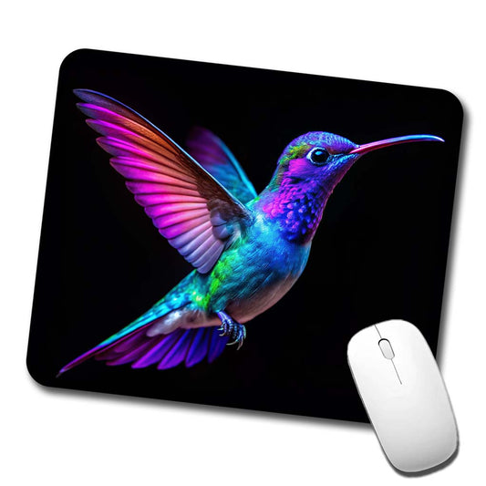 Neon Purple Blue Hummingbird Low Profile Mouse Pad Mat