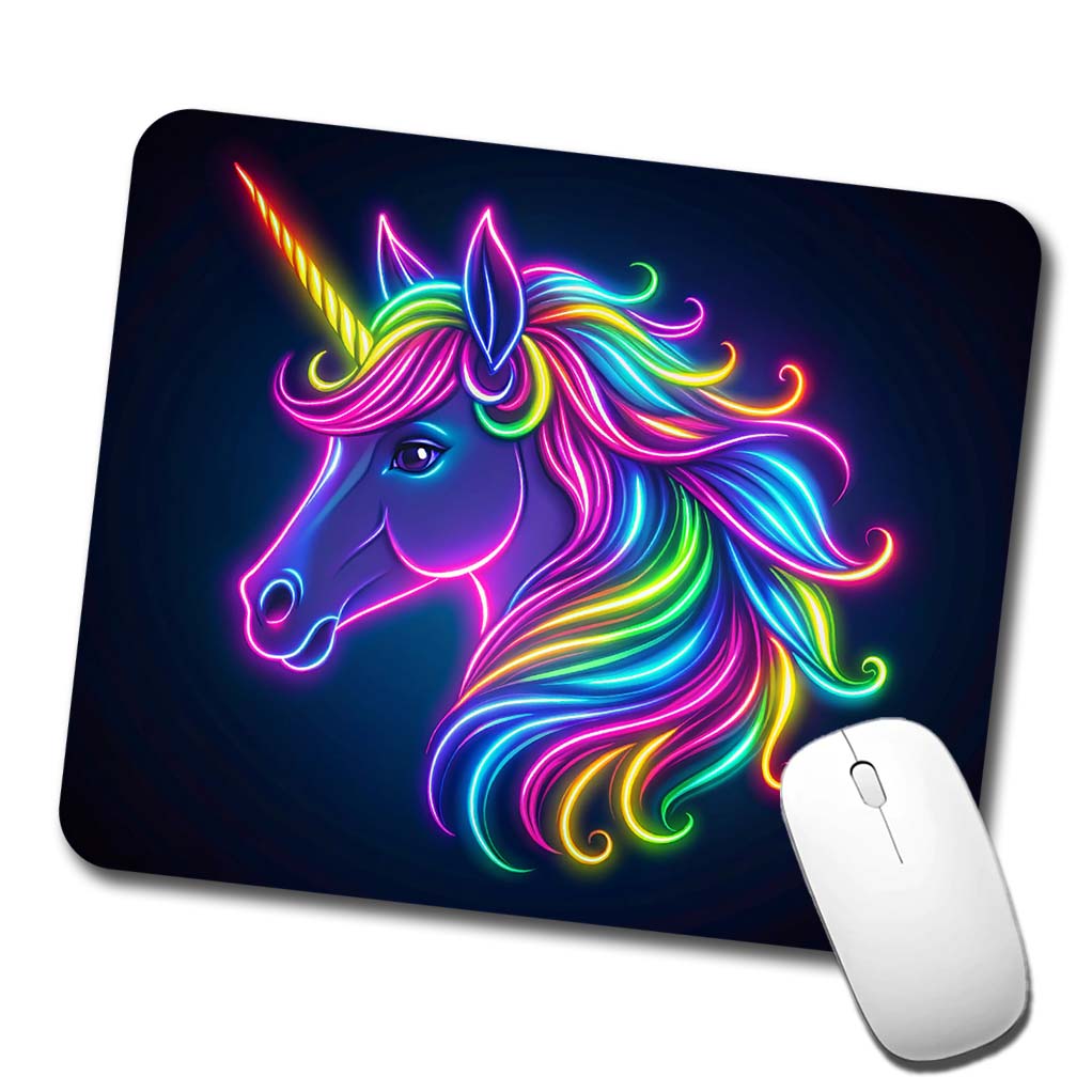 Neon Unicorn Head Fantasy Low Profile Mouse Pad Mat