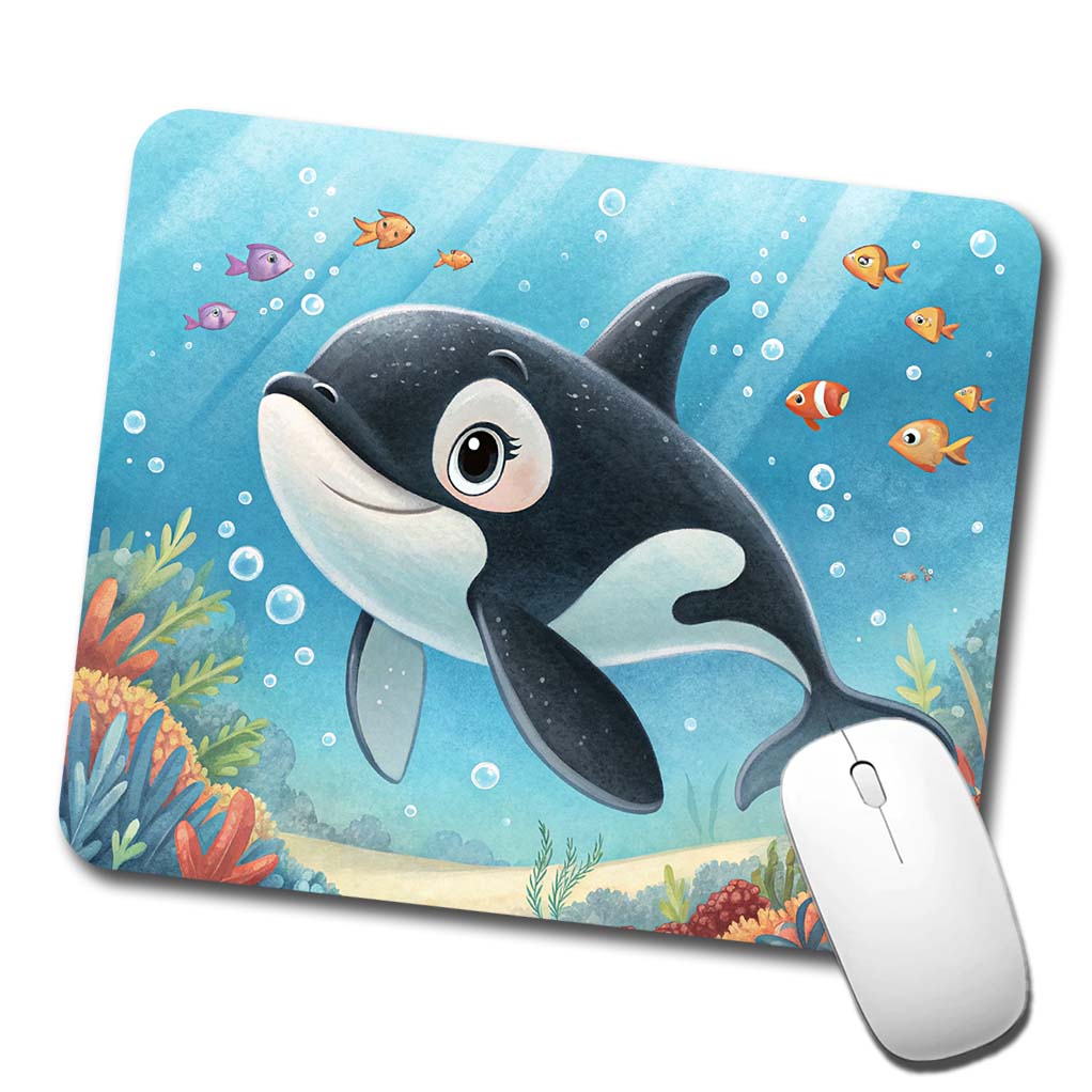 Orca Killer Whale Children's Illustration Style Low Profile Mouse Pad Mat