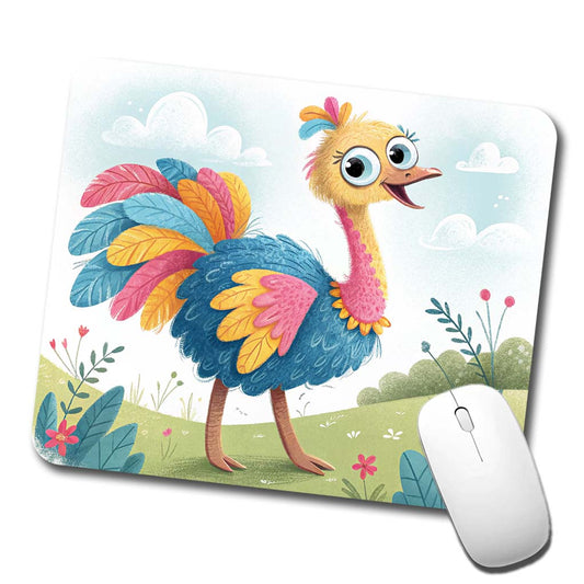 Ostrich Children's Illustration Style Low Profile Mouse Pad Mat