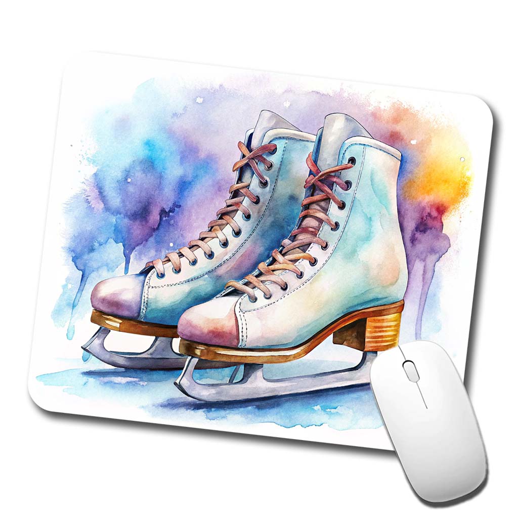 Pair Of Figure Skates Watercolor Low Profile Mouse Pad Mat