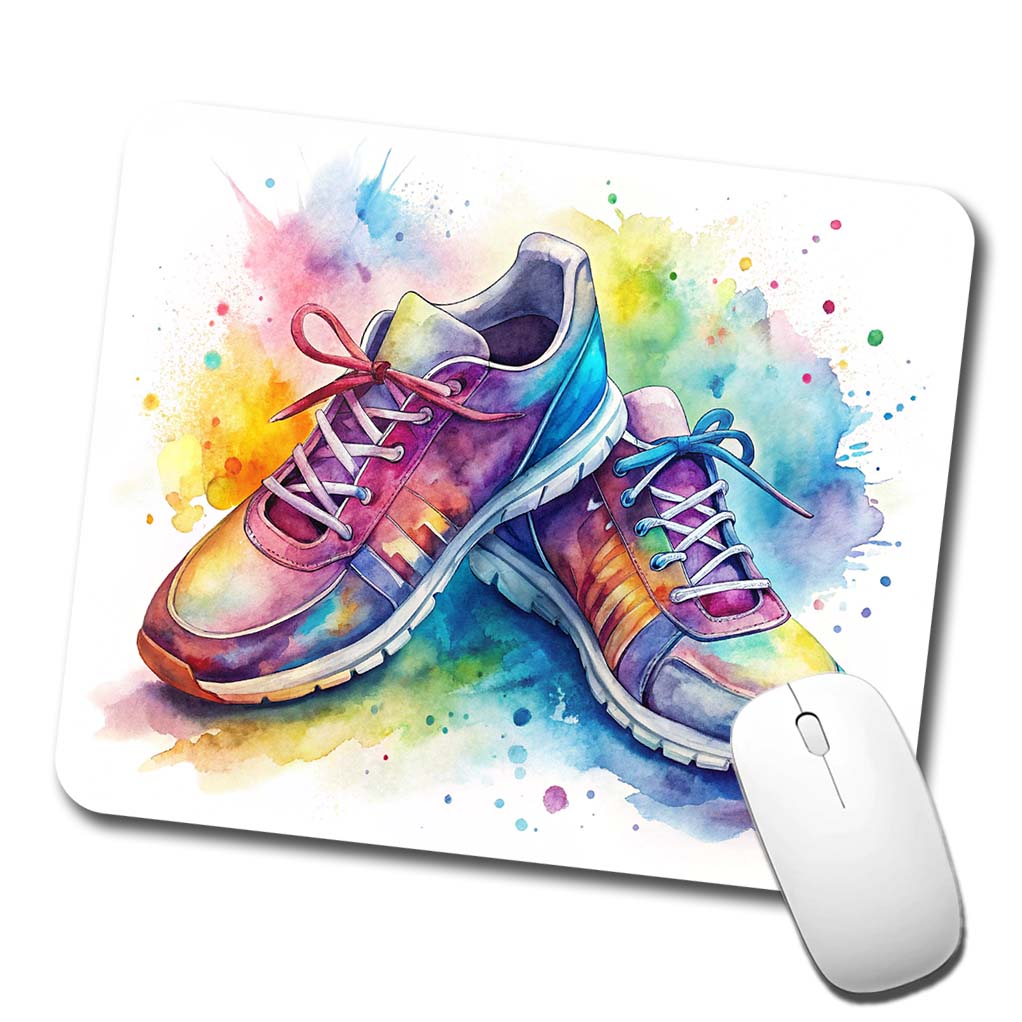 Pair Of Running Shoes Watercolor Low Profile Mouse Pad Mat
