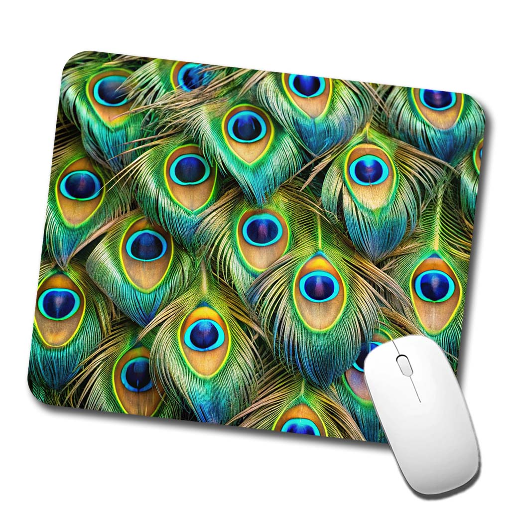 Peacock Feathers Pattern Low Profile Mouse Pad Mat