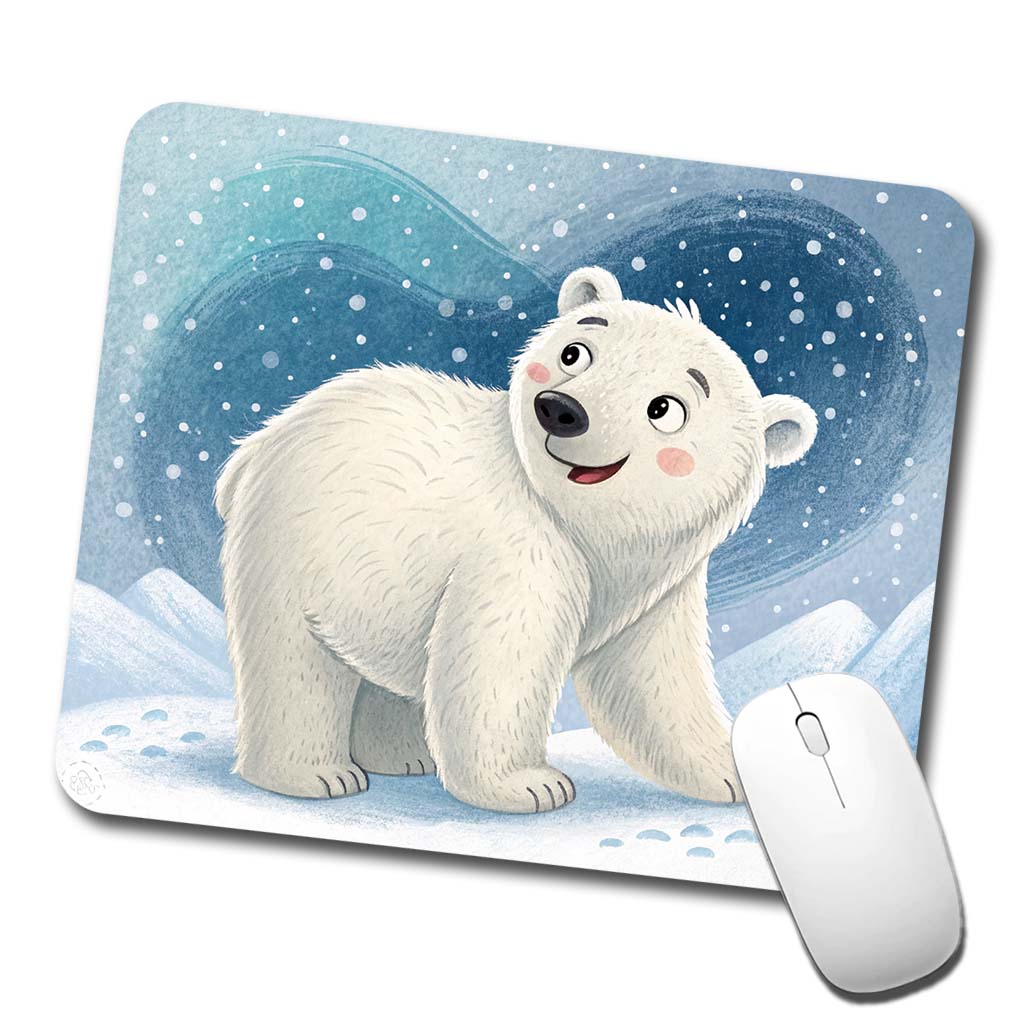 Polar Bear Children's Illustration Style Low Profile Mouse Pad Mat