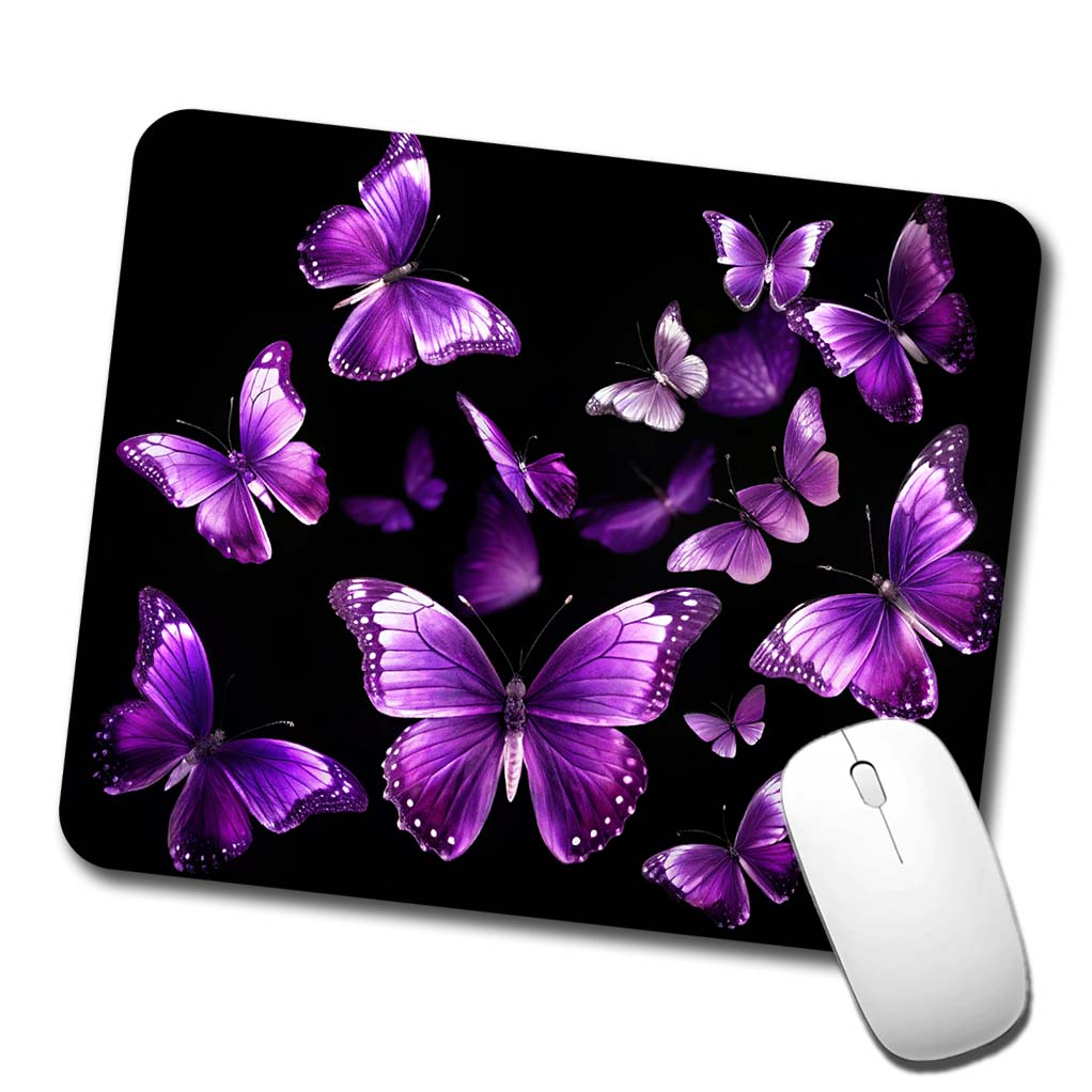 Purple Butterflies Flying Low Profile Mouse Pad Mat