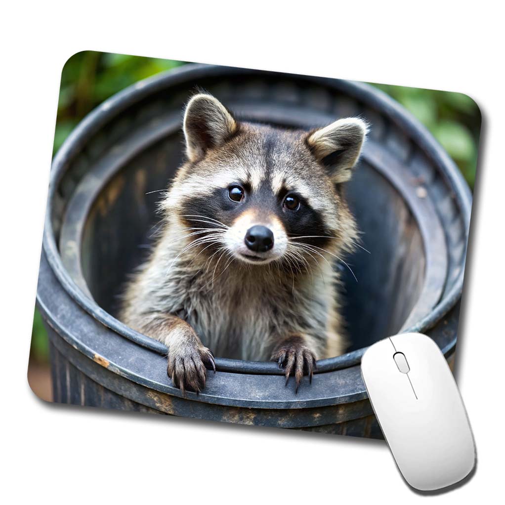 Raccoon In Barrel Trash Panda Low Profile Mouse Pad Mat