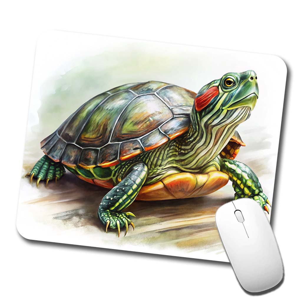Red Eared Slider Turtle Watercolor Low Profile Mouse Pad Mat