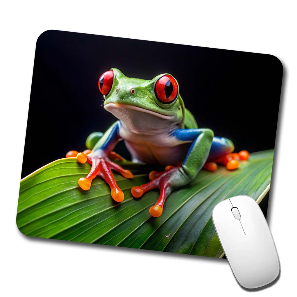 Red Eyed Tree Frog On Leaf Low Profile Mouse Pad Mat