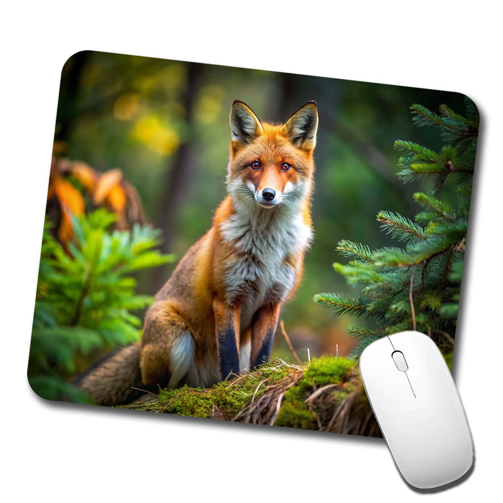 Red Fox In Forest Low Profile Mouse Pad Mat
