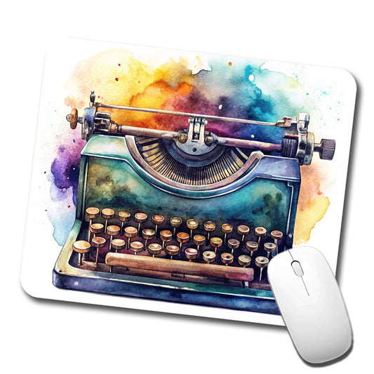 Retro Classic Typewriter Watercolor Low Profile Mouse Pad Mat