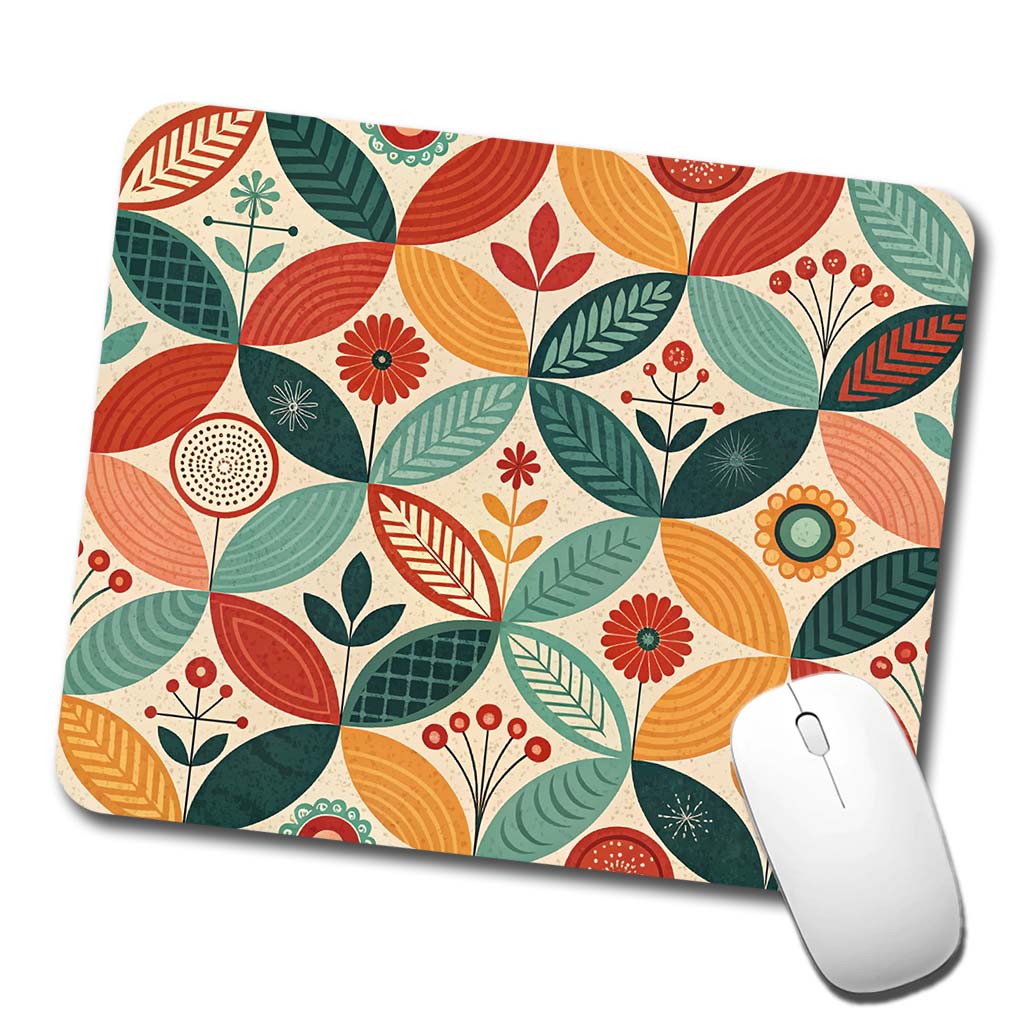 Retro Mid-Century Leaf Pattern Low Profile Mouse Pad Mat