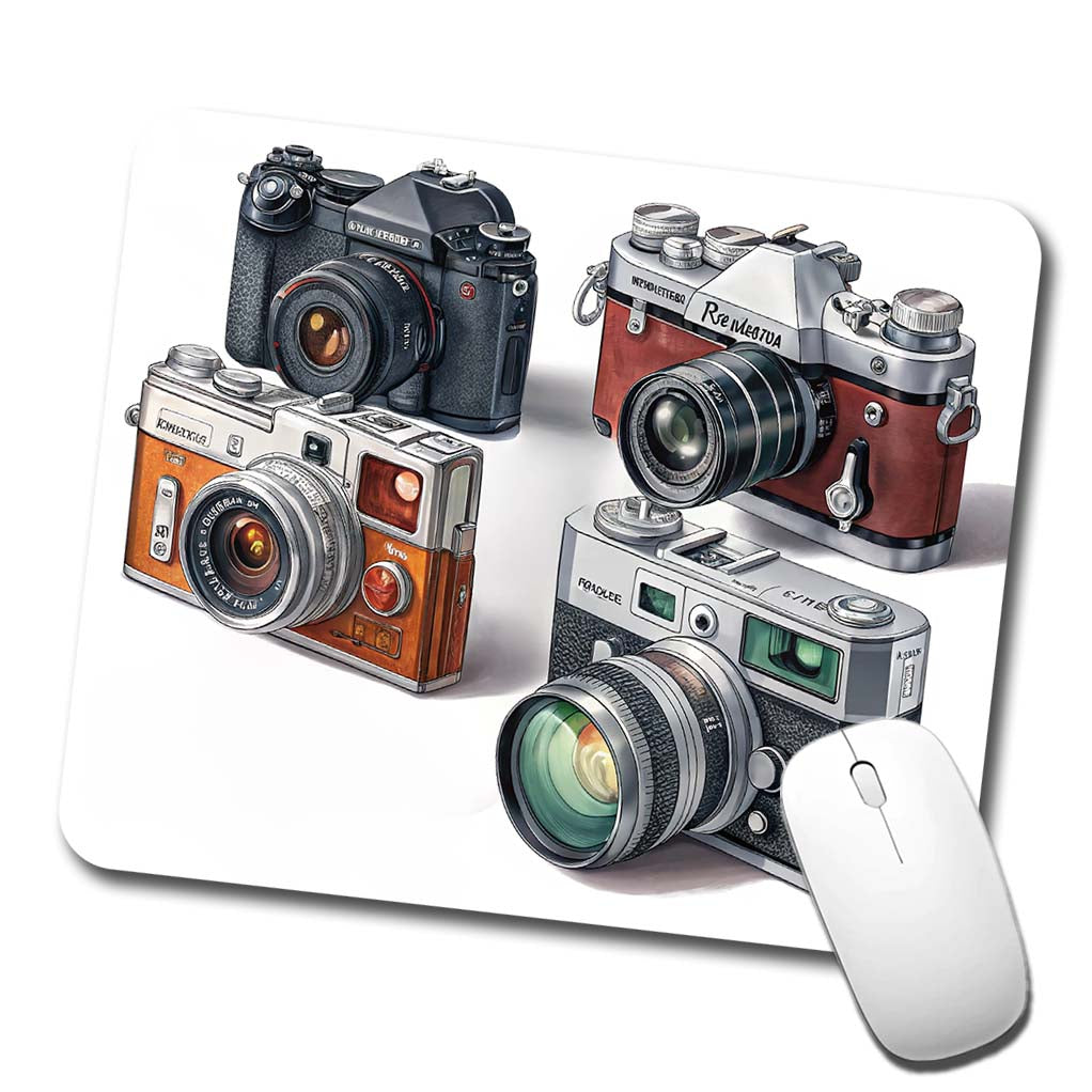 Retro Photography Cameras Low Profile Mouse Pad Mat