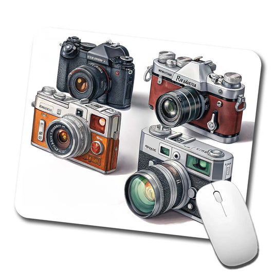 Retro Photography Cameras Low Profile Mouse Pad Mat